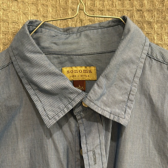 Sonoma Life + Style Men’s L Blue with Stripes Button Down Dress Shirt - Picture 4 of 6